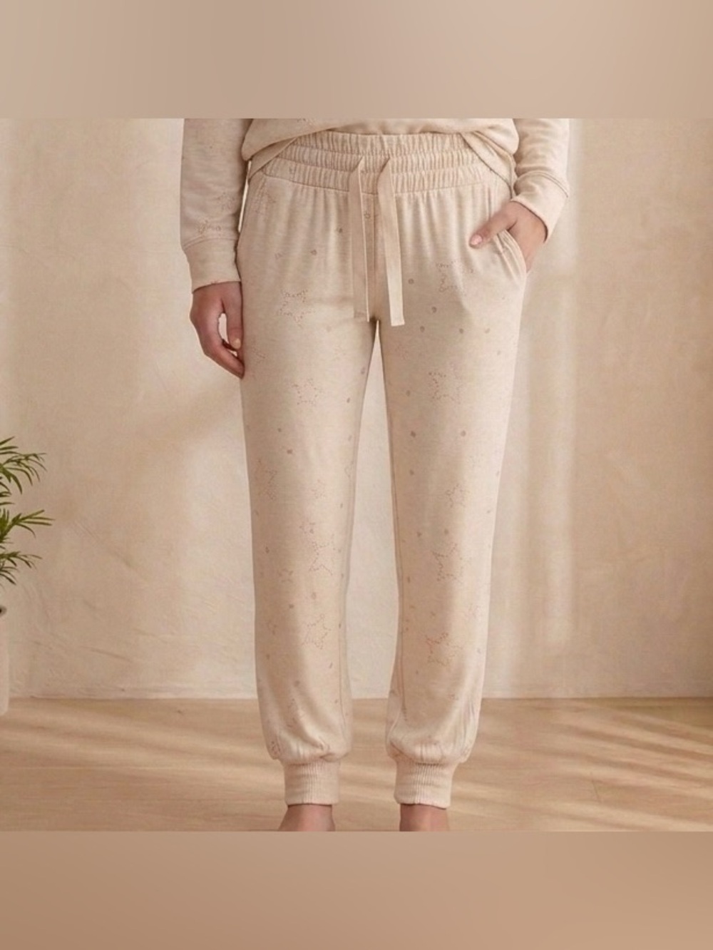 George Cream Joggers Metallic Rose Gold Star Print Womens Size Large Comfy